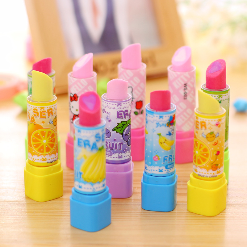 Beauty Makeup News - 10Pcs Cartoon Fruit Lipstick Shape Erasers